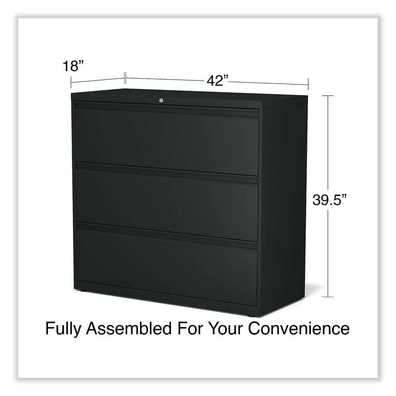 Alera 3-Drawer Lateral File Cabinet, Letter/Legal Size, Lockable, 40.25"H x 42"W x 18.63"D, Black (ALEHLF4241BL)