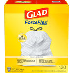 Glad ForceFlex Tall 13 Gallon Kitchen Drawstring Trash Bags, White, 120/Box (78939)