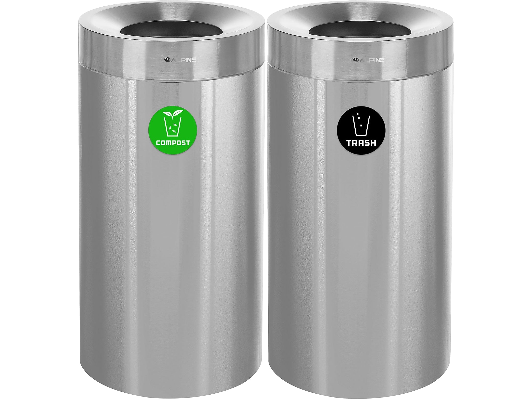 Alpine Industries Dual-Stream Compost/Trash Recycling Station, 54-Gallon, Stainless Steel (ALP475-27-CO-T)