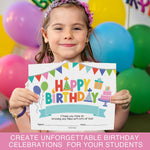 Hadley Designs Colorful Happy Birthday Certificates For Students, 8" x 10", Multicolored, 25/Pack (HDDX004A3KO4B)