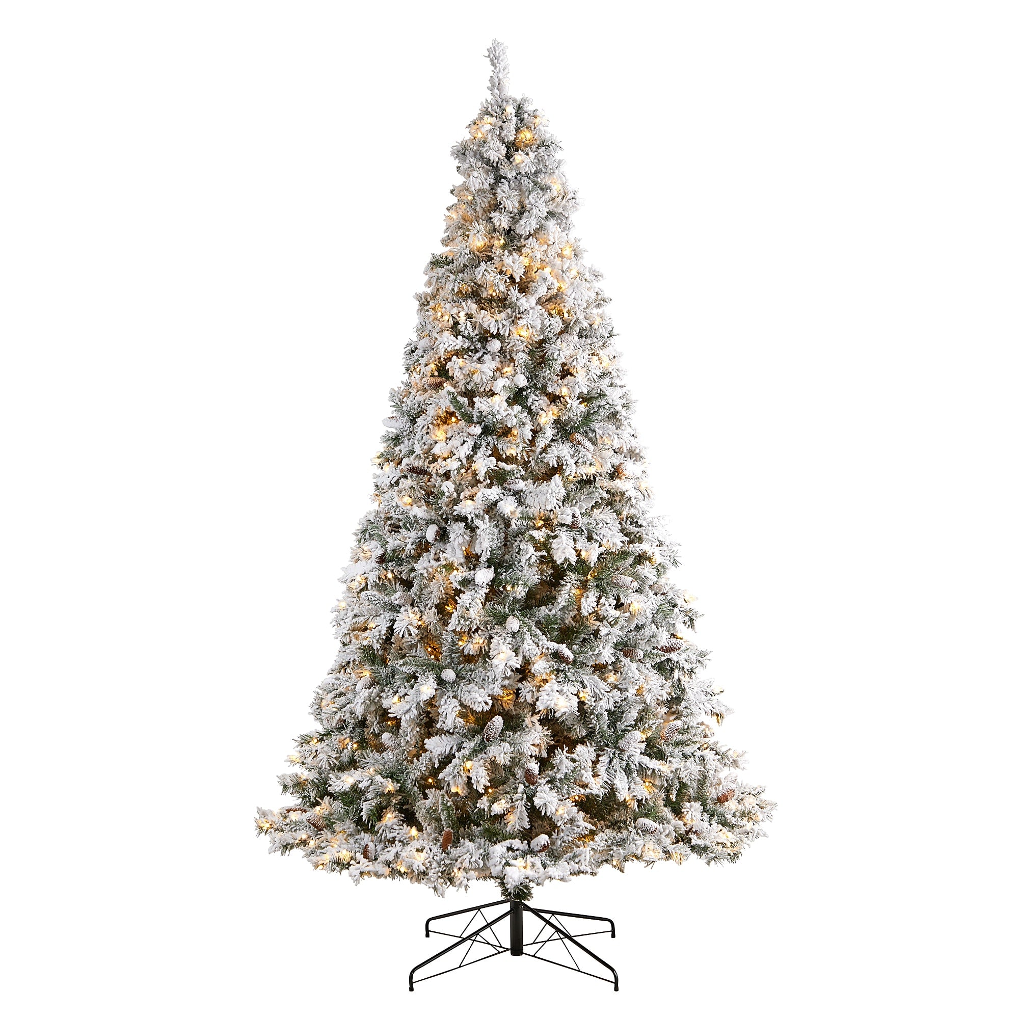 Nearly Natural 9-ft Flocked White River Mountain Pine Artificial Christmas Tree with Pinecones and 650 Clear LED Lights (T3384)