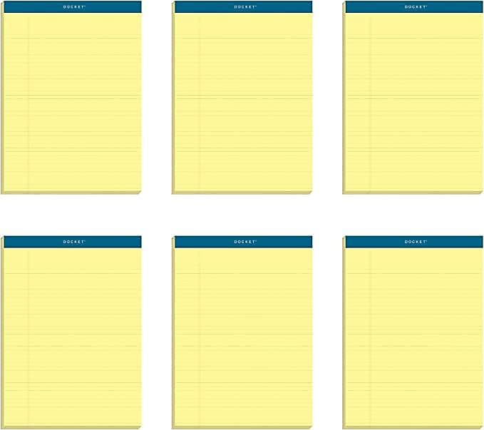 TOPS Docket Notepads, 8.5" x 11.75", Wide, Canary, 100 Sheets/Pad, 6 Pads/Pack (TOP 63387)
