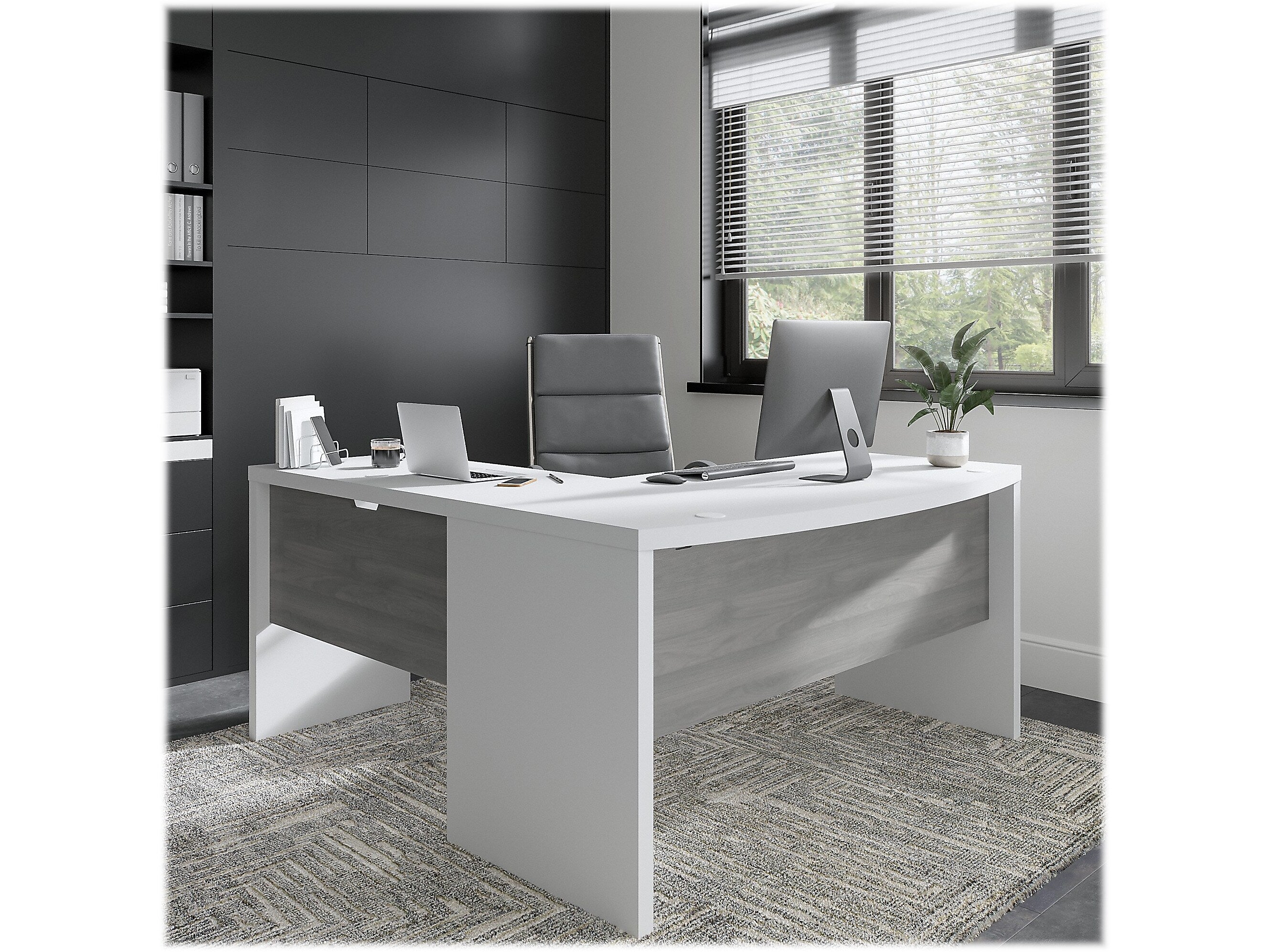 Bush Business Furniture Echo 60"W L Shaped Bow Front Desk, Pure White/Modern Gray (ECH025WHMG)