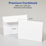 Avery Quarter-Fold Greeting Cards with Envelopes, 4.25" x 5.5", Matte White, Inkjet, 20/Pack (03266)