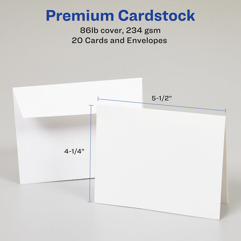 Avery Quarter-Fold Greeting Cards with Envelopes, 4.25" x 5.5", Matte White, Inkjet, 20/Pack (03266)