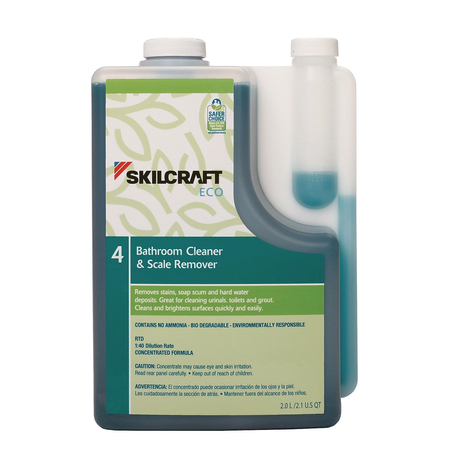 AbilityOne SKILCRAFT ECO Bathroom Cleaner and Scale Remover Concentrate, 2 Liter, 4/Pack (793-00-171-48379)