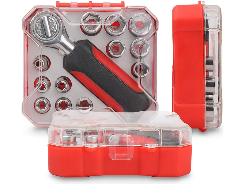 Apollo Tools 13-Piece 0.25" Drive Metric Socket Set, Red/Black (DT5023)