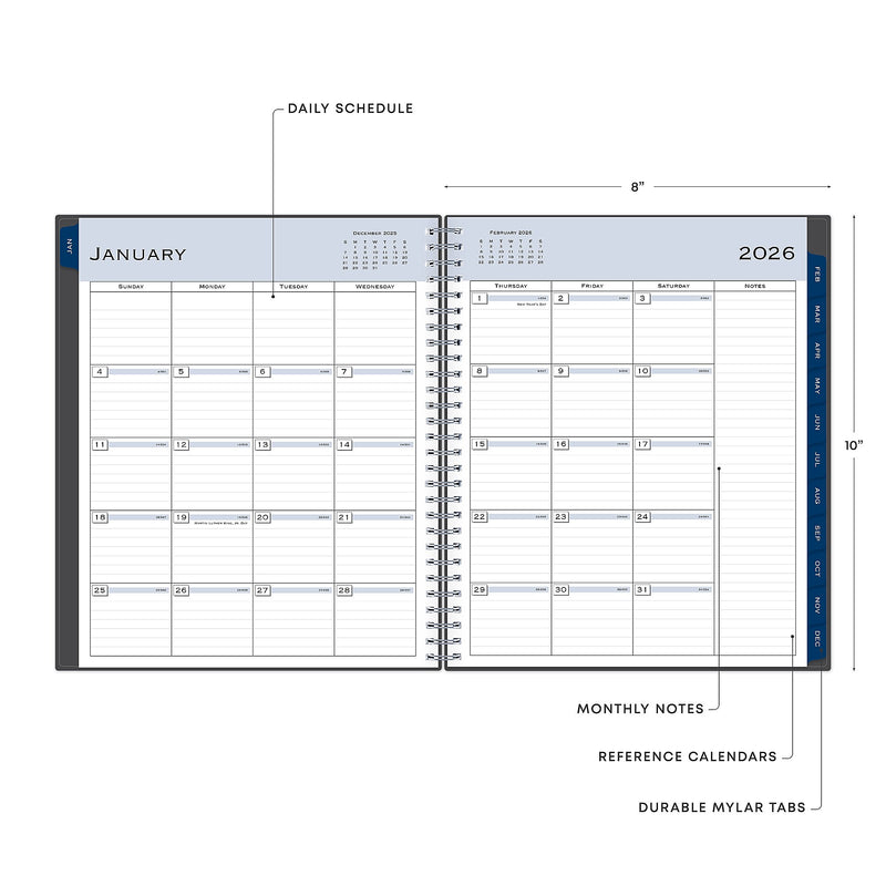 2026 Blue Sky Passages 8" x 10" Calendar Year Monthly Planner, Plastic Cover, Gray (100011-26)