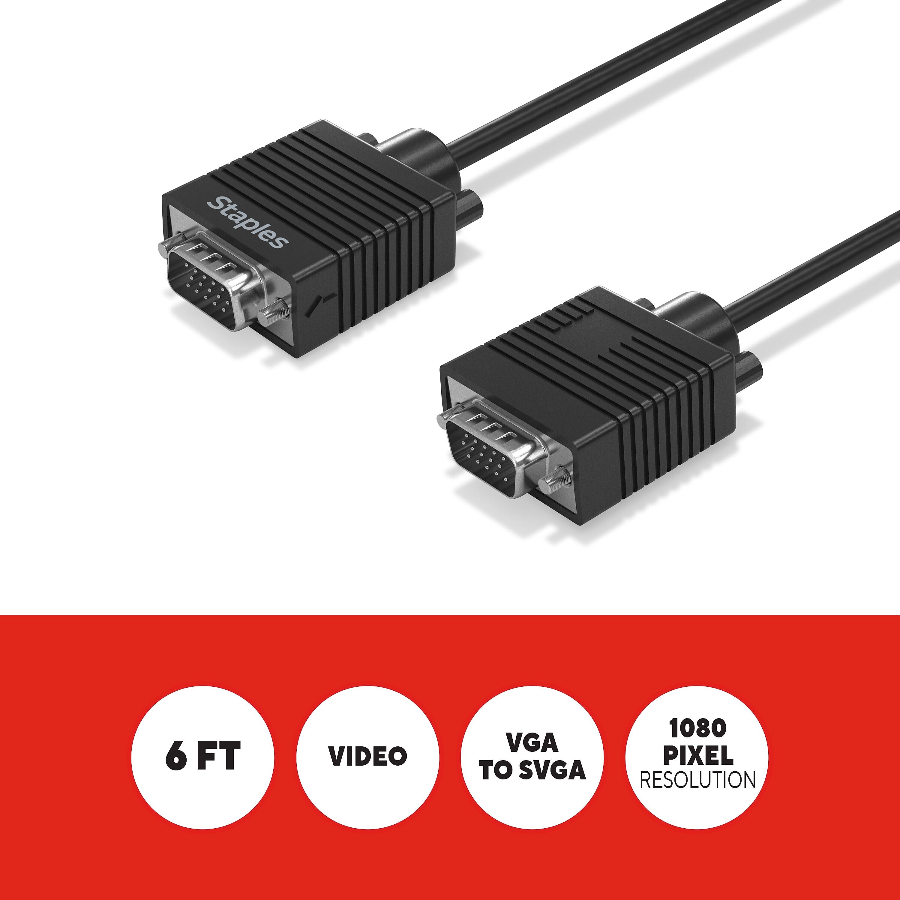 Staples TECH 6 ft. SVGA to VGA Audio/Video Cable, Male to Male, Black (ST62470)