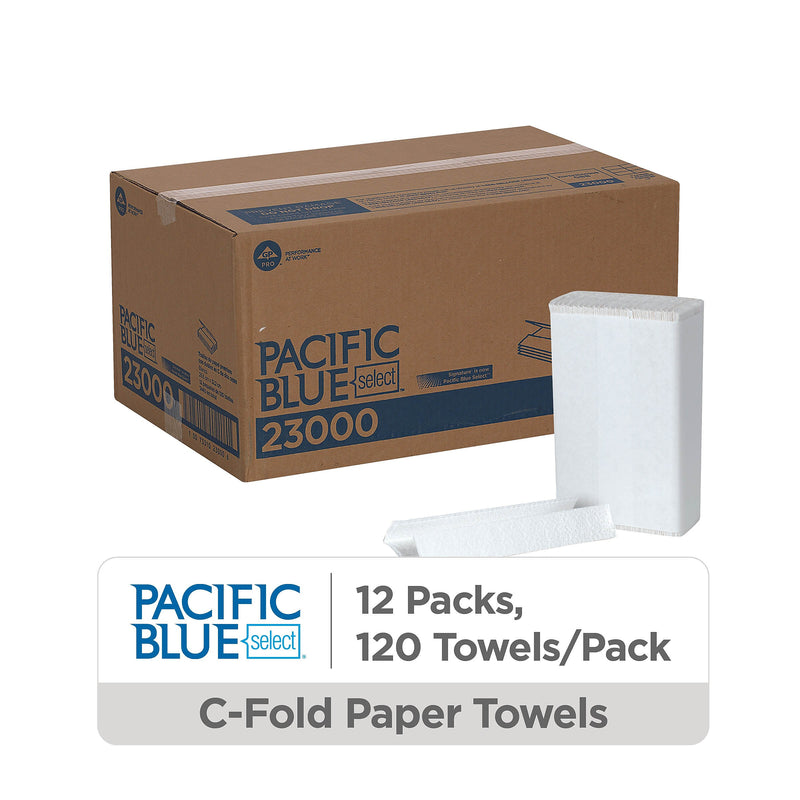 Pacific Blue Select Premium C-Fold Paper Towels, 2-ply, 120 Sheets/Pack, 12 Packs/Carton (23000)
