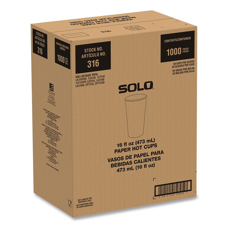 SOLO Compostable Paper Hot Cups, ProPlanet Seal, 16 oz, White/Green, 1,000/Carton