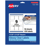Avery Laser/Inkjet Square Glossy Labels, 2.5" x 2.5", Clear, 450 Labels/Box (94104)