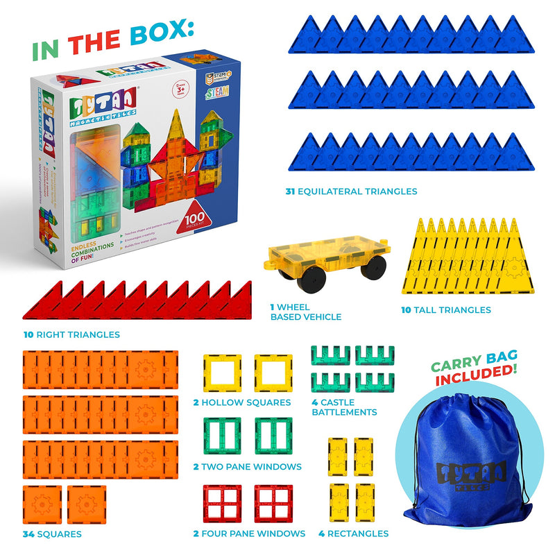 Tytan Toys Magnetic Tiles & Building Blocks, 100 Pieces (ACTYT002)