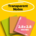 Post-it Transparent Sticky Notes, 2.8" x 2.8", Assorted Colors, 36 Sheets/Pad, 3 Pads/Pack (600-3COL)