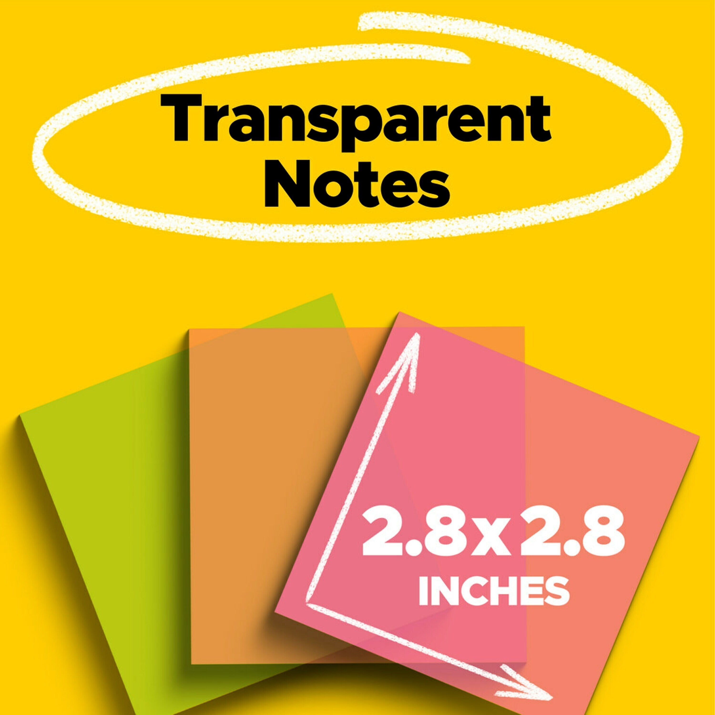 Post-it Transparent Sticky Notes, 2.8" x 2.8", Assorted Colors, 36 Sheets/Pad, 3 Pads/Pack (600-3COL)