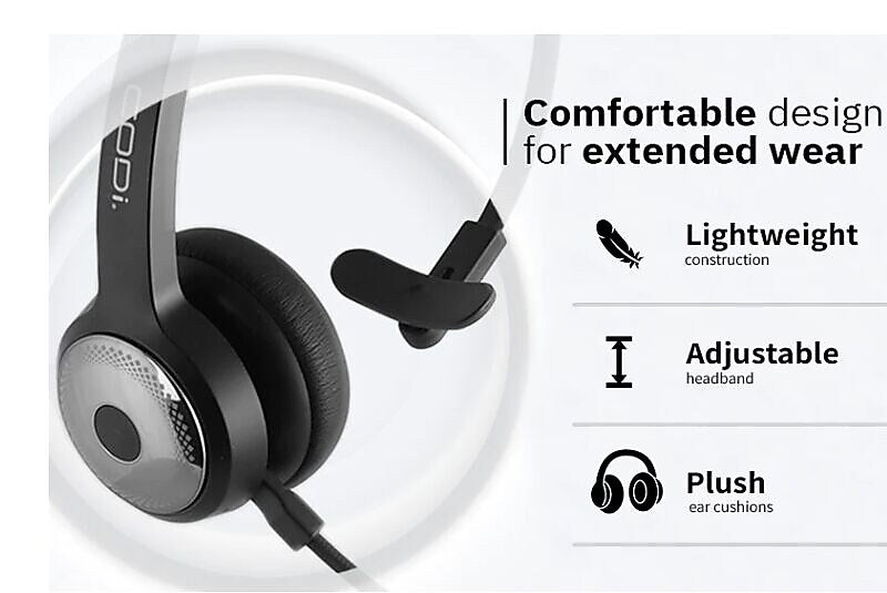CODi Claro Wireless Headset w/ Integrated AI-Powered ENC Microphone, Black (A04616)