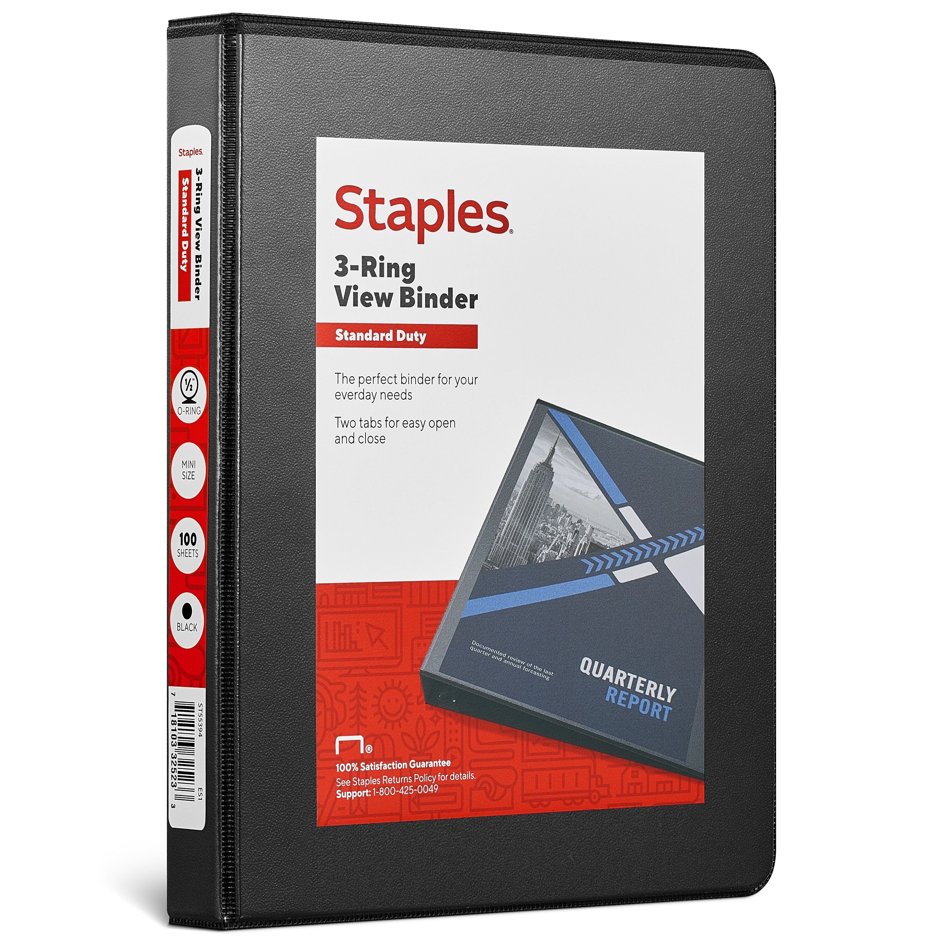 Staples 1/2" 3-Ring Micro Binder, Black (55394/26452)
