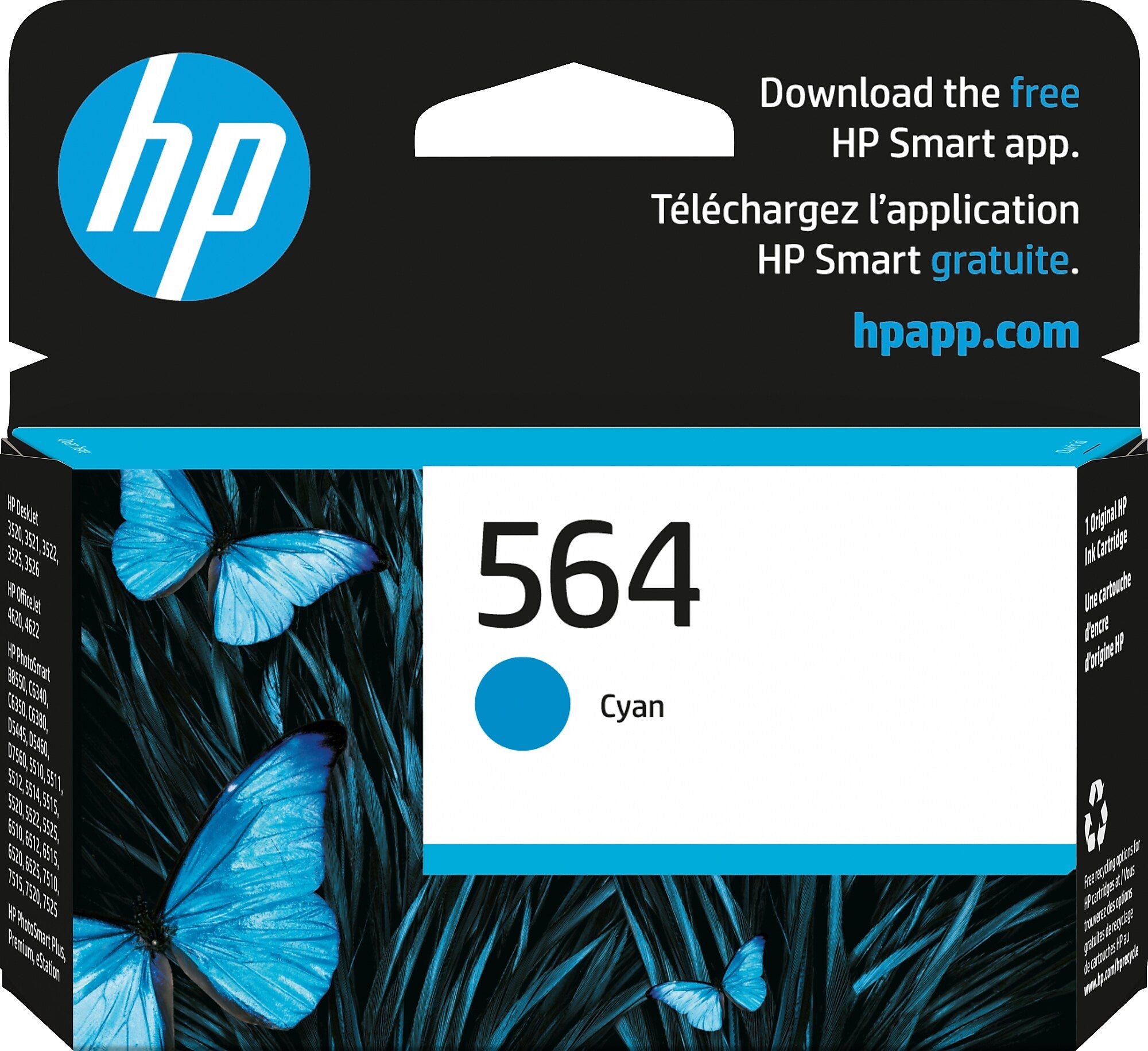 HP 564 Cyan Standard Yield Ink Cartridge, Prints Up to 300 Pages (CB318WN#140)