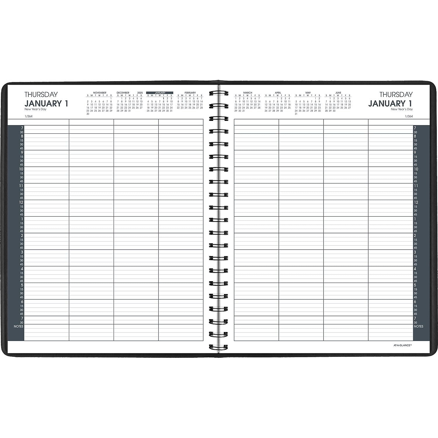 2026 AT-A-GLANCE 8.5" x 11" Calendar Year Daily Appointment Book, Faux Leather Cover, Black, 2/Set (70-212-05-26)