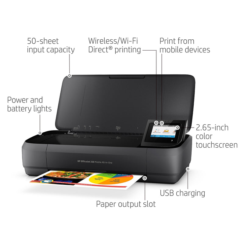 HP OfficeJet 250 Portable Wireless Color All-In-One Inkjet Printer, Print, Scan, Copy, Best for Home Office (CZ992A)