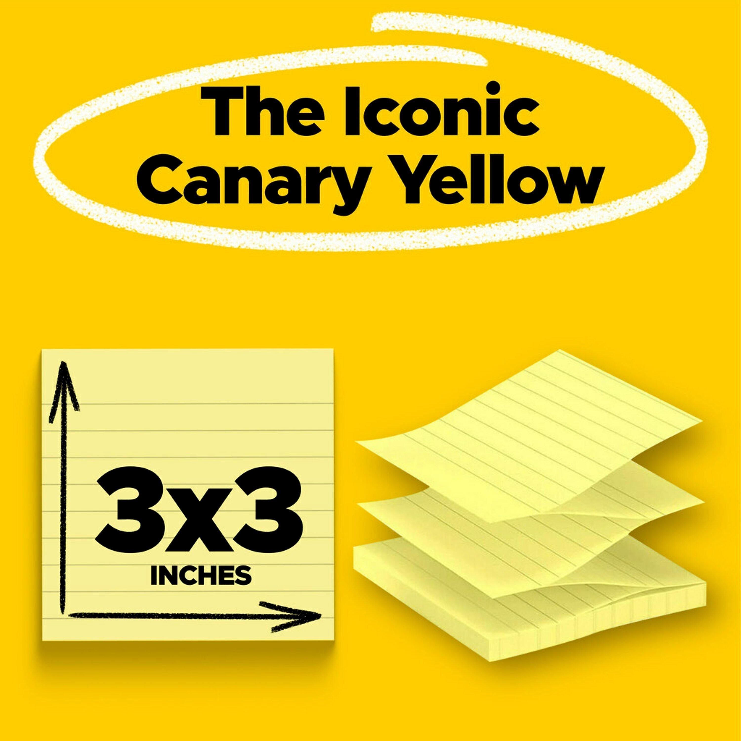 Post-it Pop-up Notes, 3" x 3", Canary Collection, Lined, 100 Sheet/Pad, 6 Pads/Pack (R335)