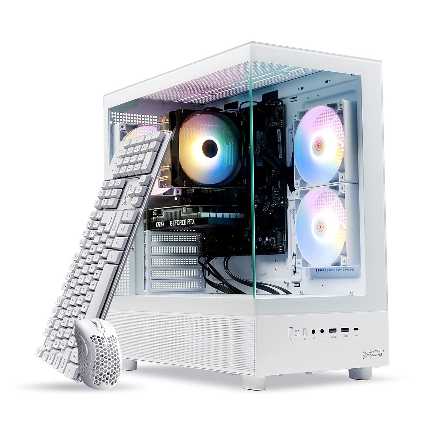 Skyetch Azure 3 Gaming Desktop Computer, NVIDIA GeForce RTX3050, AMD Ryzen 5 5500, 16GB RAM, 1TB SSD, Windows 11, White