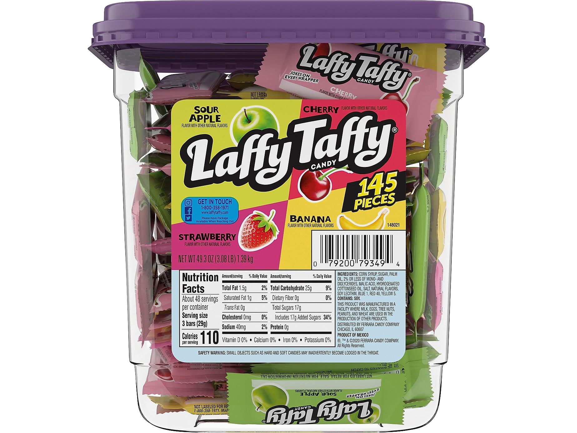 Laffy Taffy Assorted Chewy Candy, 49.3 oz, 145/Tub (FER42356 )