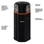 Krups Silent Vortex Blade Coffee Grinder, Black (GX332850)