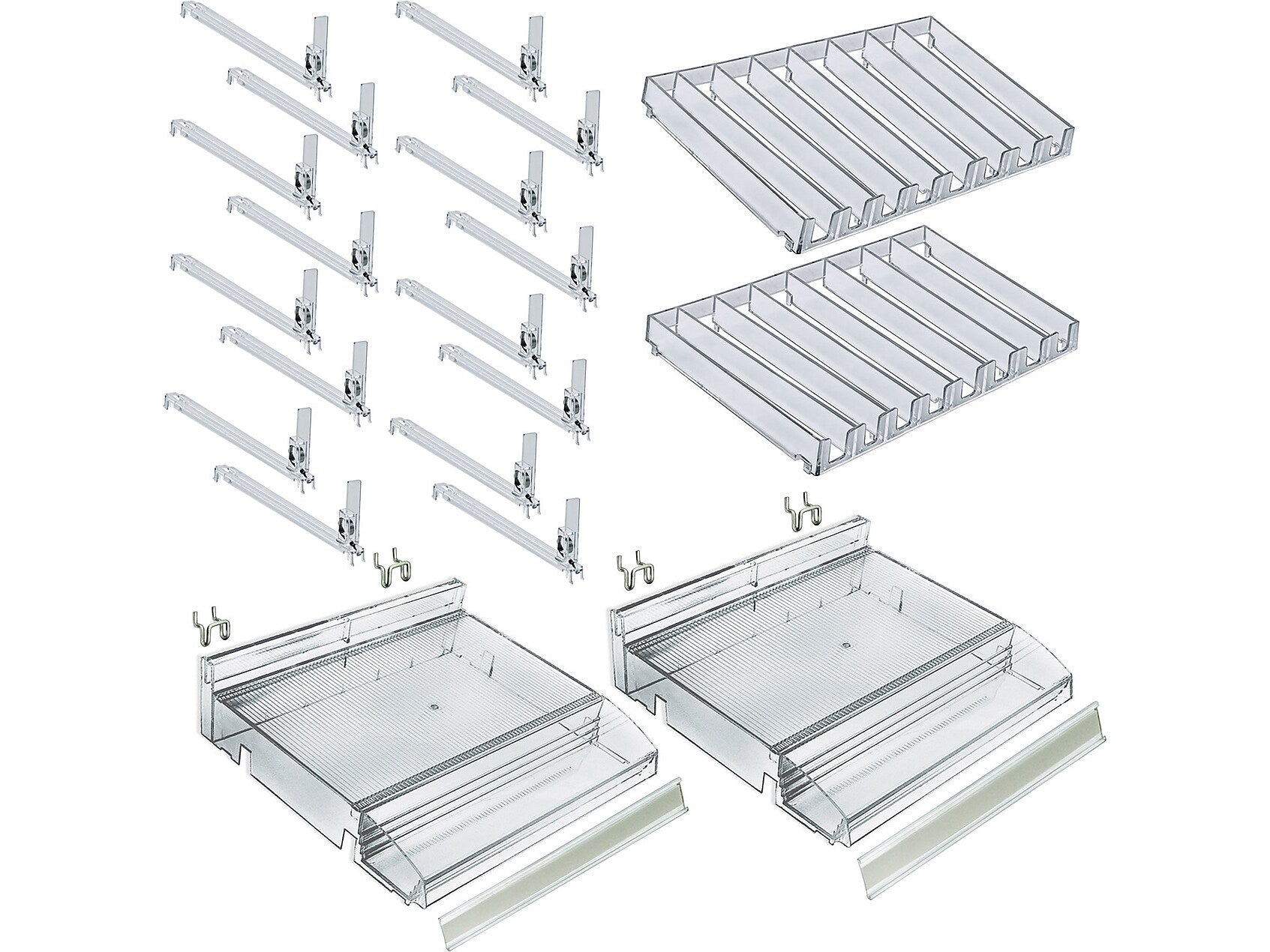 Azar 3.5" x 12" Pegboard 8-Compartment Cosmetic Tray with Tester Tray, Clear, 2/Pack (225840-TESTER-8COMP-2PK)