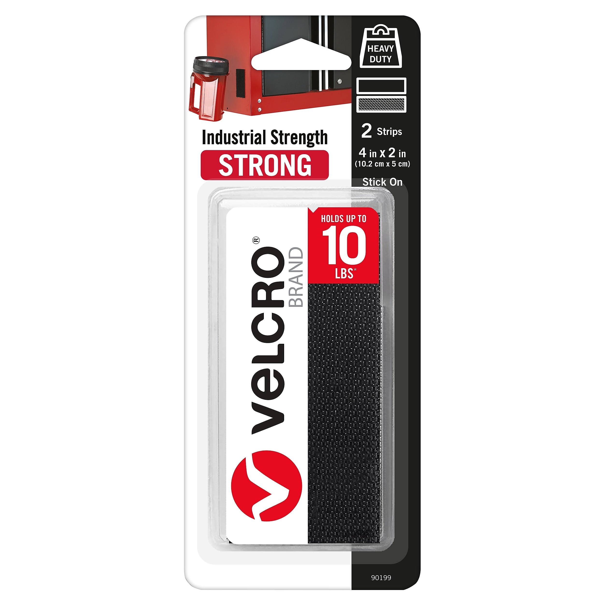 Velcro® Brand Industrial Strength 2" x 4" Hook & Loop Fastener Strips, Black, 2/Pack (90199)