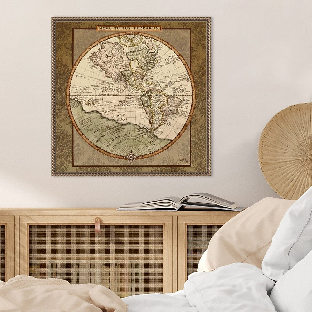 Amanti Art Damask World Map I by Elizabeth Medley Framed Canvas Wall Art Print, 22" x 22" (A42678299413)