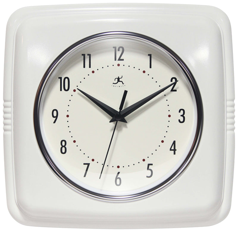 Infinity Instruments Square Retro White Wall Clock, 9.25" (13228WH-4103)