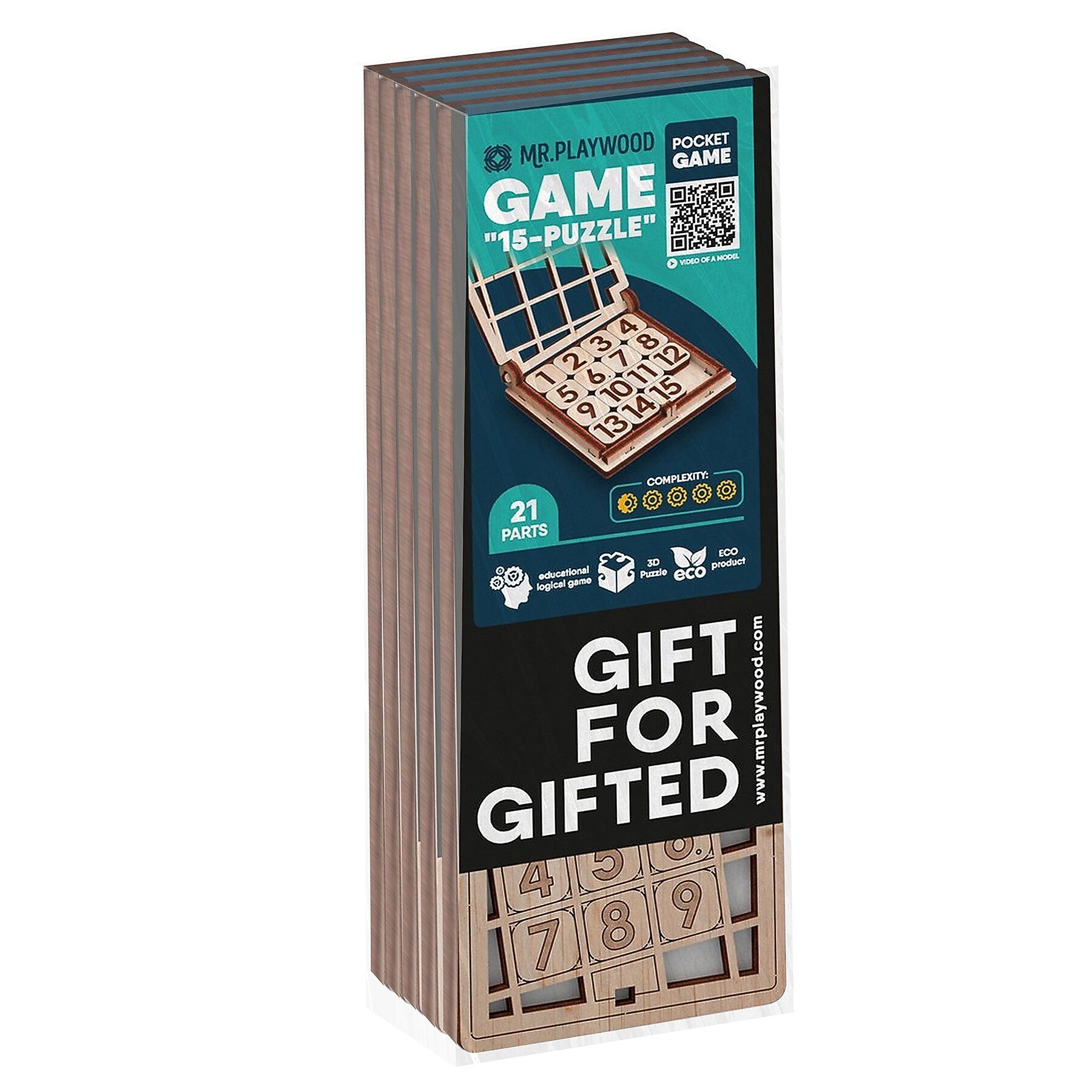 Mr.Playwood Fifteen Game 15 Wooden STEM Puzzles, 5/Pack (AVRAV1612M04)
