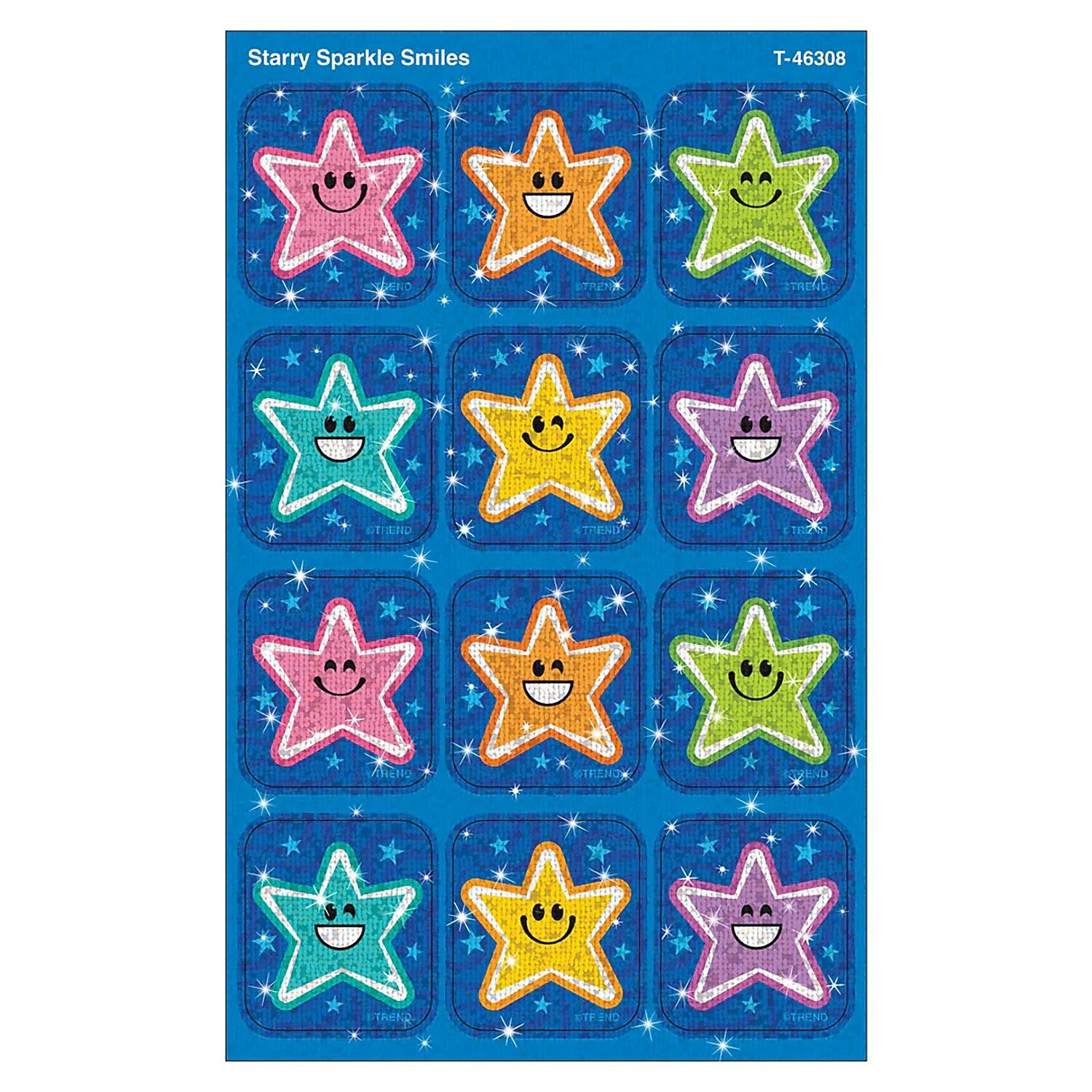 Trend Enterprises Starry Smiles Sparkle Stickers, Multicolored, 24/Pack, 6/Packs/Bundle (T-46308-6)