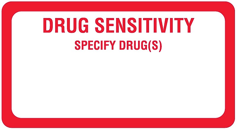 Drug Sensitivity Alert Label, 3" x 1-5/8"