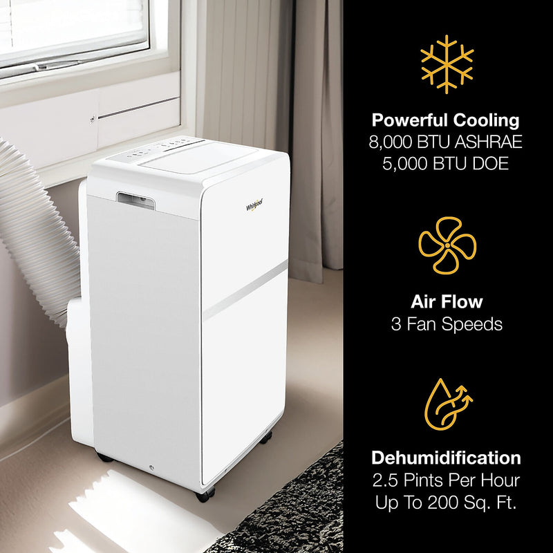 Whirlpool 115-Volt 8000 BTU (5500 BTU DOE) Portable Air Conditioner with Remote, White (WHAP081BWC)