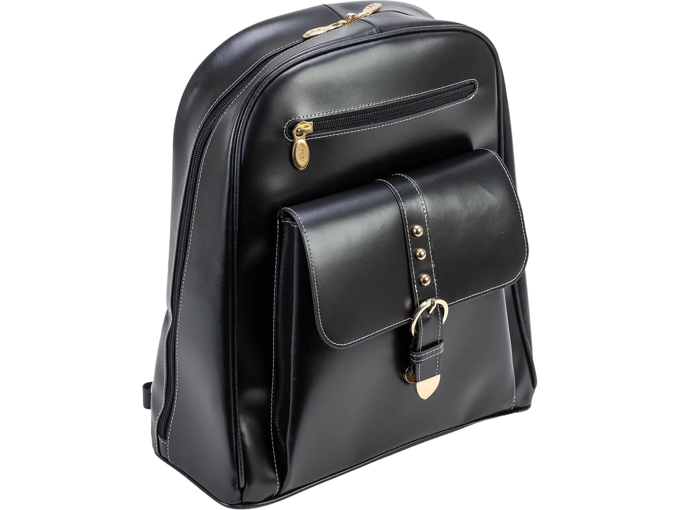 McKlein Madison Leather Laptop Backpack, Medium, Black (99555)