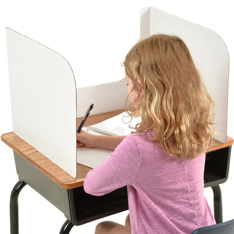 Classroom Products Foldable Cardboard Freestanding Privacy Shield, 13"H x 20"W, White, 40/Box (WS1340 WH)