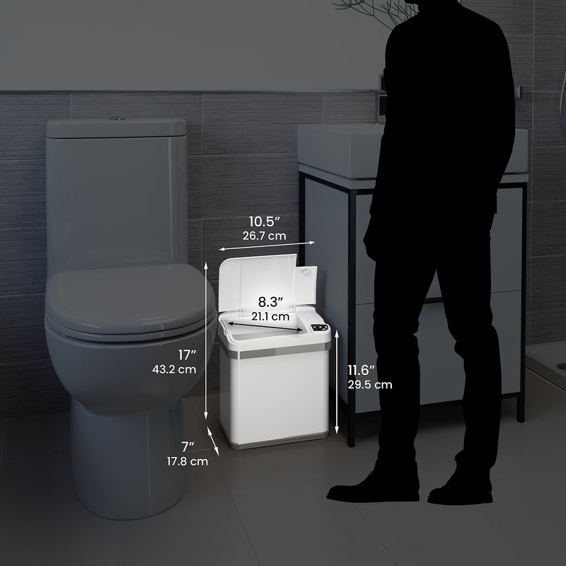 halo Stainless Steel Rectangular Sensor Trash Can with AbsorbX Odor Control System and Fragrance, White, 2.5 Gal. (SC02SW)
