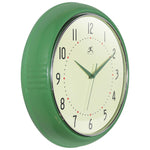 Infinity Instruments Round Retro Green Wall Clock, Aluminum, 15" (10940GR-15)