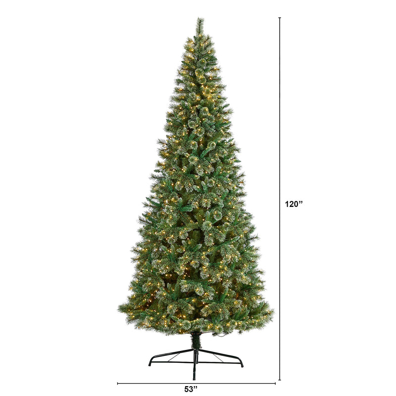 Nearly Natural 10-ft Wisconsin Slim Snow Tip Pine Artificial Christmas Tree with 1050 Clear LED Lights (T3051)