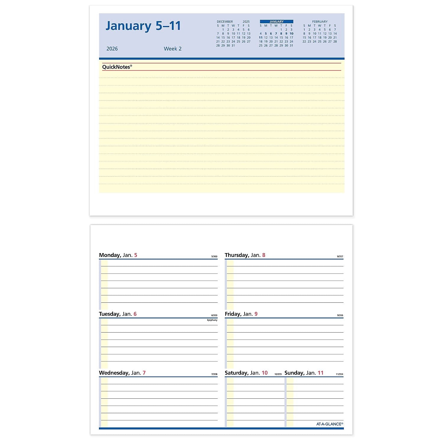2026 AT-A-GLANCE QuickNotes Flip-A-Week 7" x 5.5" Weekly Desk Calendar Refill Pages (SW706-50-26)