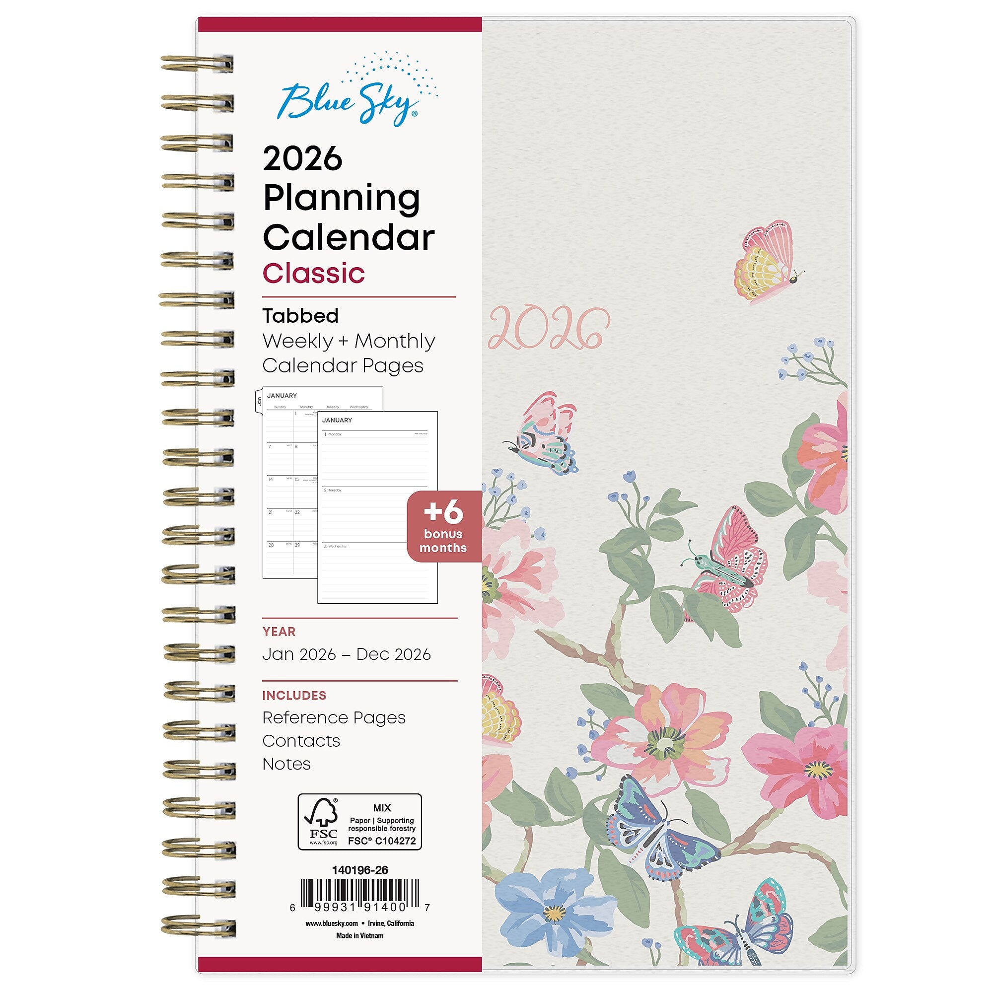 2026 Blue Sky Fly By 5" x 8"  Weekly & Monthly Planner, Plastic Cover, Multicolored (140196-26)