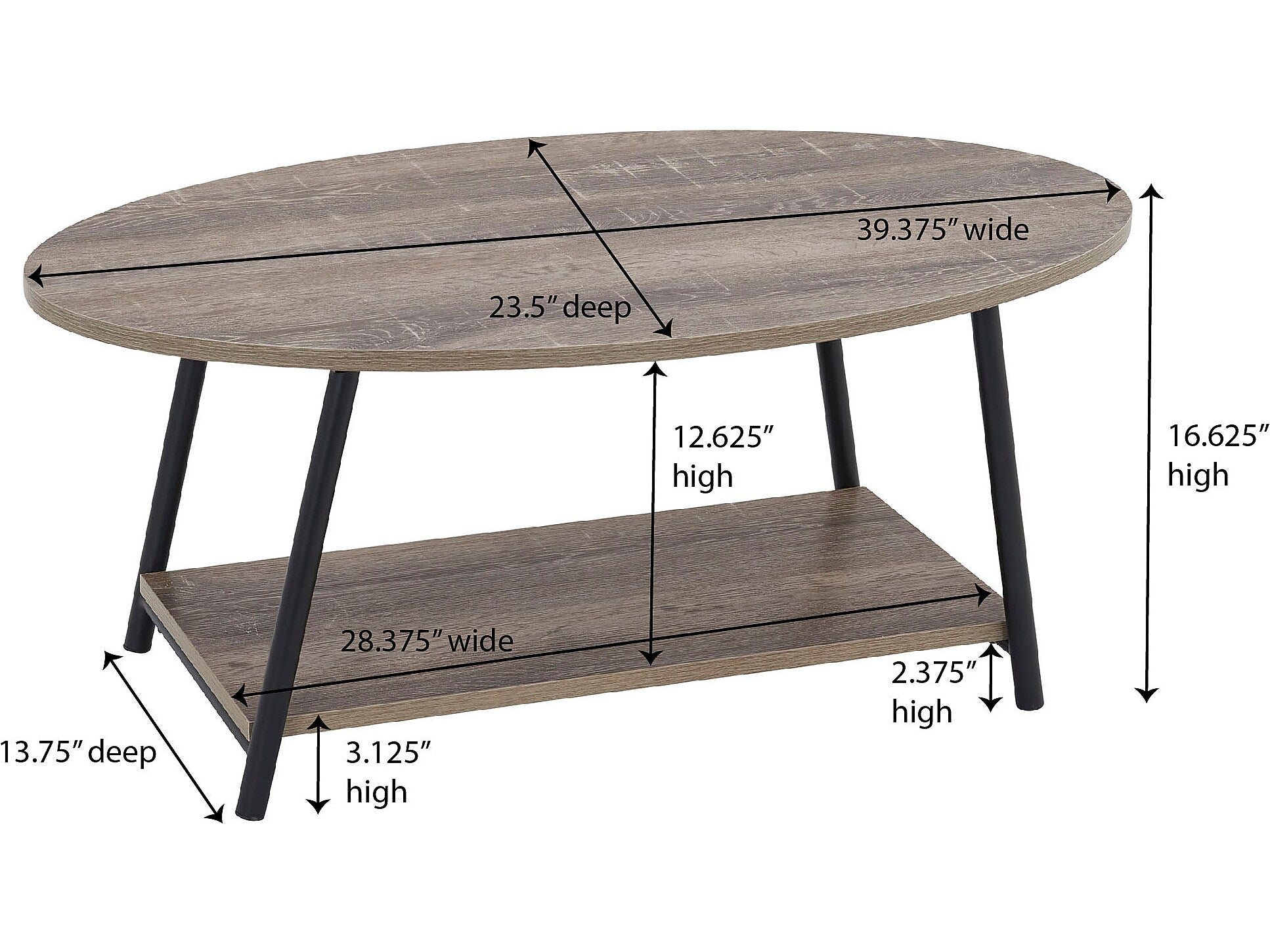 Household Essentials Jamestown 39.38"W x 23.5"D Laminate Coffee Table, Ashwood/Black (8081-1)