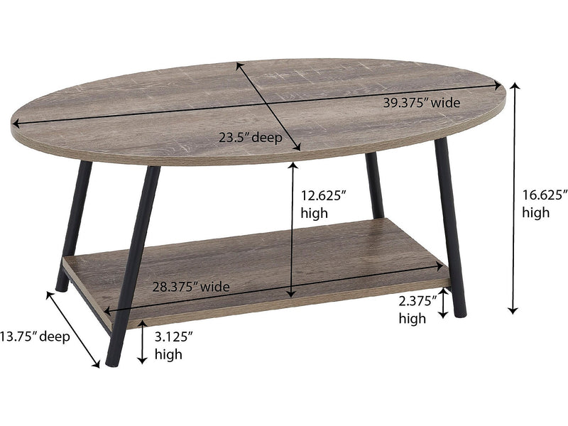 Household Essentials Jamestown 39.38"W x 23.5"D Laminate Coffee Table, Ashwood/Black (8081-1)