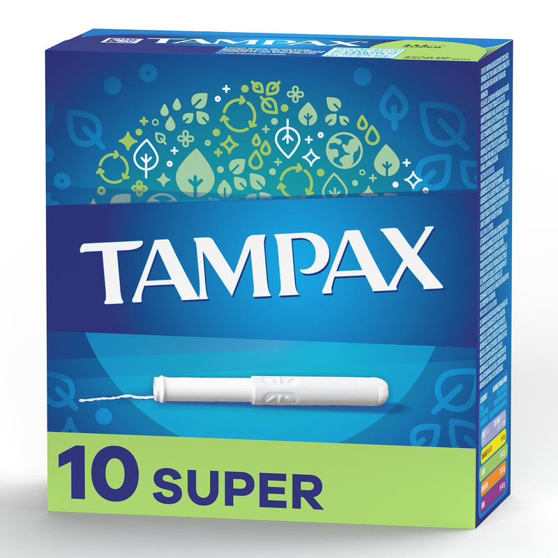 Tampax Cardboard Applicator Tampons, Super, Unscented, 10/Box (31409)