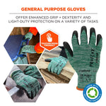 Ergodyne ProFlex 7002-ECO Recycled PU Coated Gloves, 15 Gauge, Green, X-Small (10561)