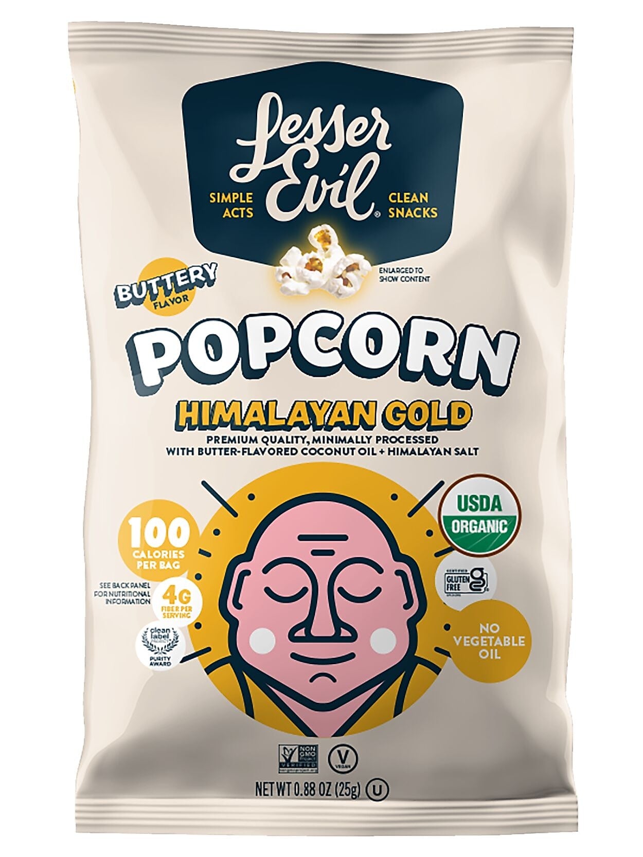Lesser Evil Snack Organic Himalayan Gold Popcorn, 0.88 oz., 18 Bags/Carton (LSN00691)