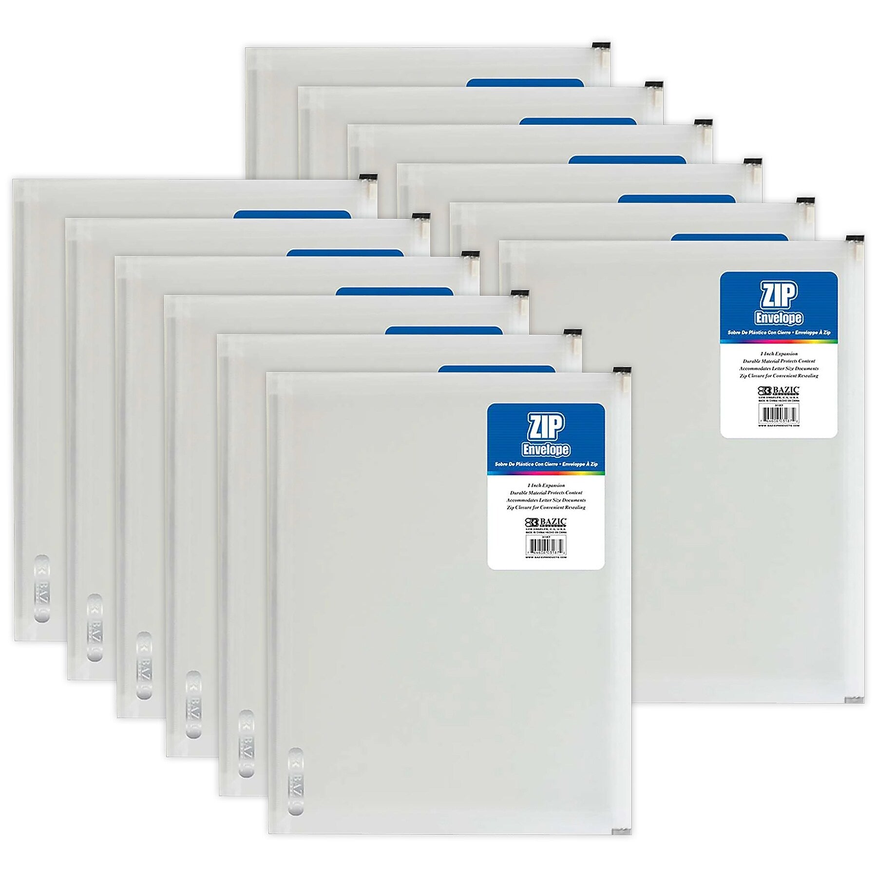 Bazic Plastic Zip Document Envelope, Clear, 12/Bundle (BAZ3187-12)