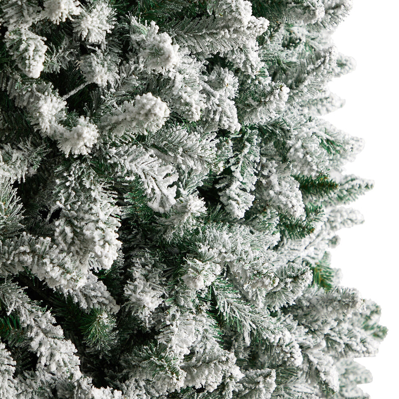 Nearly Natural 10-ft Slim Flocked Montreal Fir Artificial Christmas Tree with 800 Warm White LED Lights (T3314)